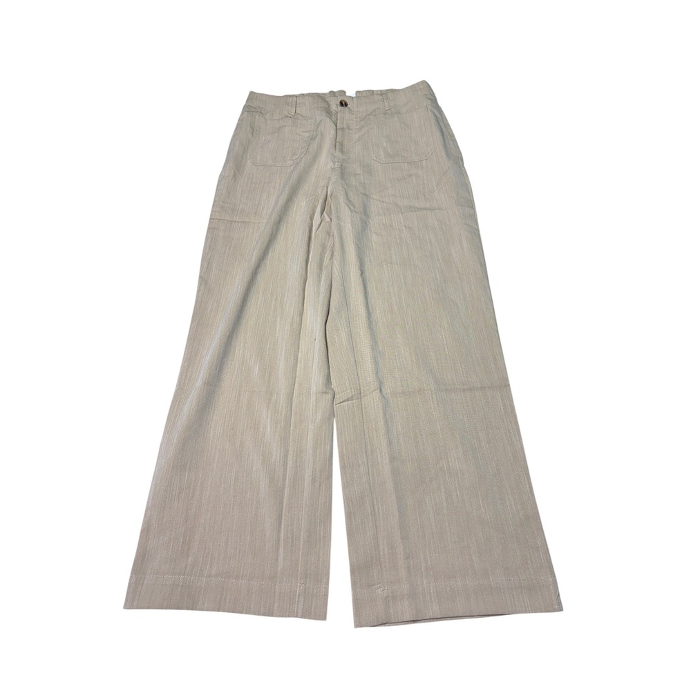 NWT Halara Beige Wide Leg Trousers High Waisted Linen Look Pants Womens L 32X28